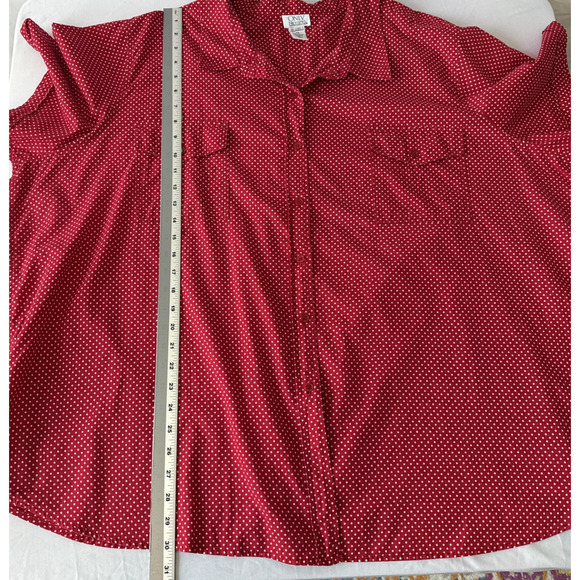 Only Necessities Women’s 4X Classic Button Up Short Sleeve Blouse Red Polka Dot - Picture 6 of 7